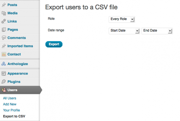 THATCamp Users Export to CSV