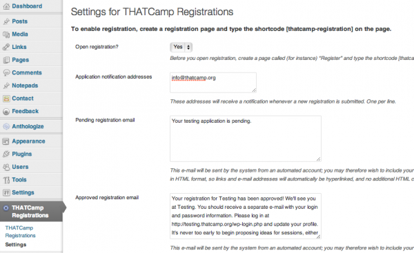Thatcamp-Registrierungen-Einstellungen