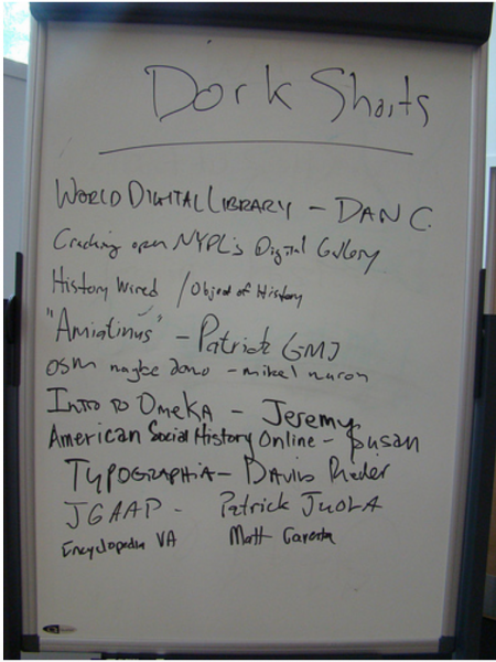 Whiteboard of Dork Shorts signups