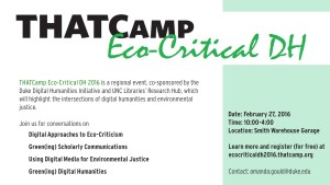 Eco Critical THATCamp flyer for Duke Screens