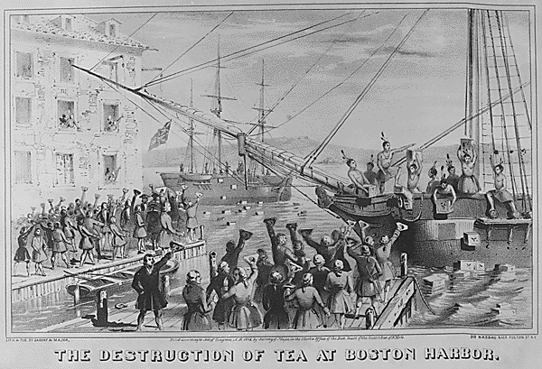 The Destruction of Tea at Boston Harbor. 1773. Copy of lithograph by Sarony & Major, 1846., 1931 - 1932